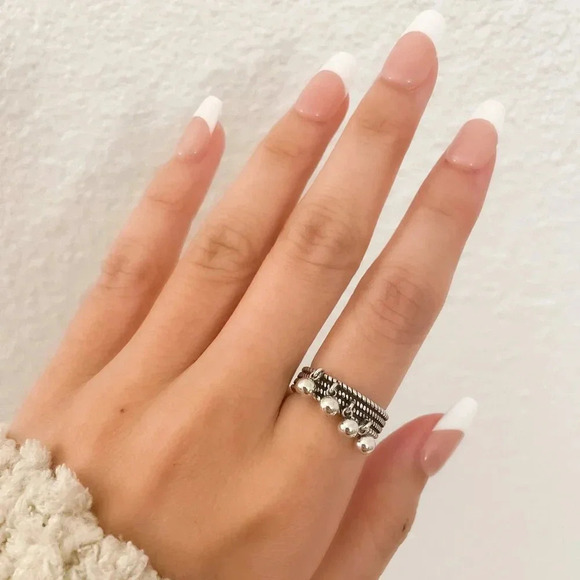 925 Sterling Silver Dangle Ball Ring Minimalist Ring Modern Textured Ring - Picture 6 of 8